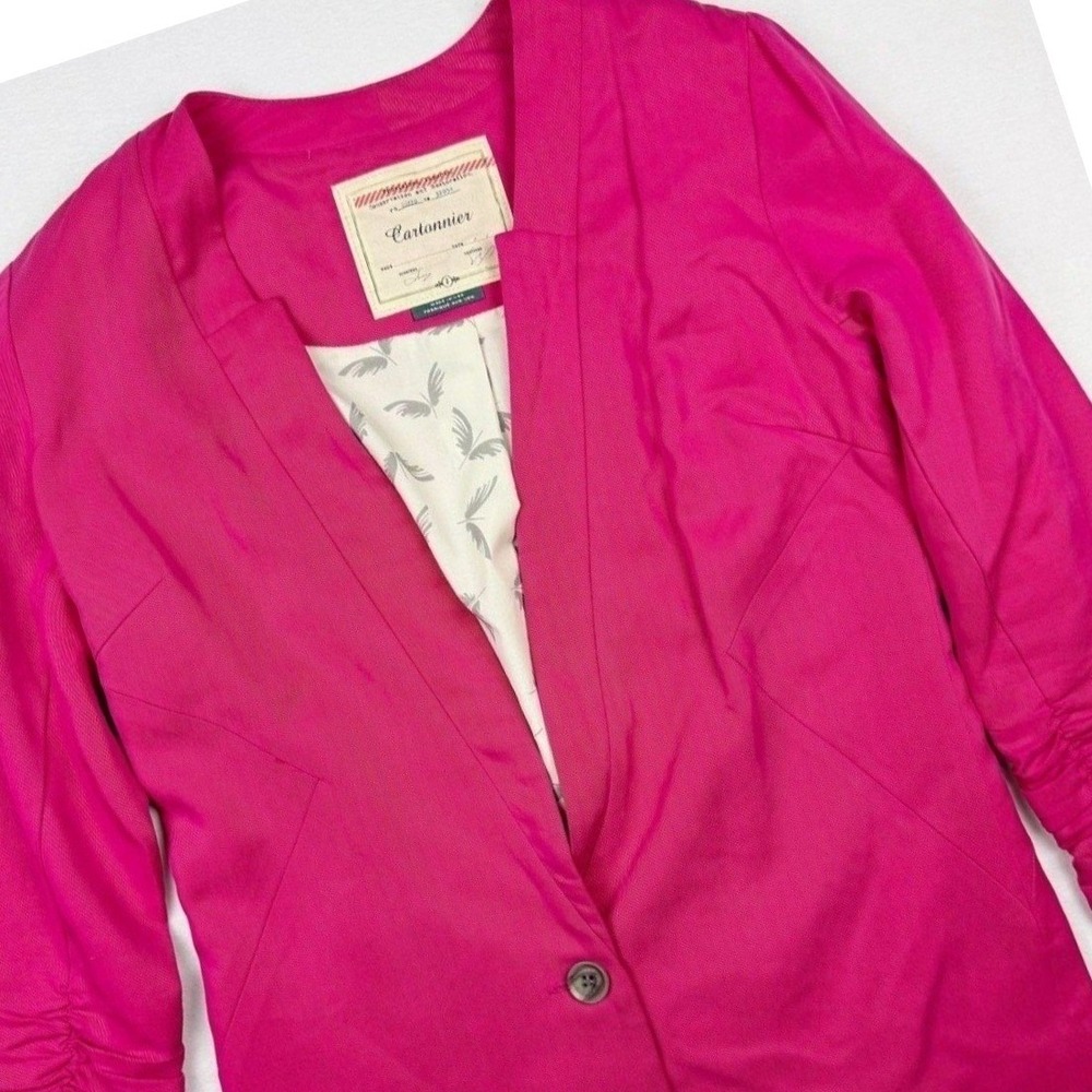 Cartonnier Ruched Sleeve Blazer Size 2 Women Pink Tencel Single Button
